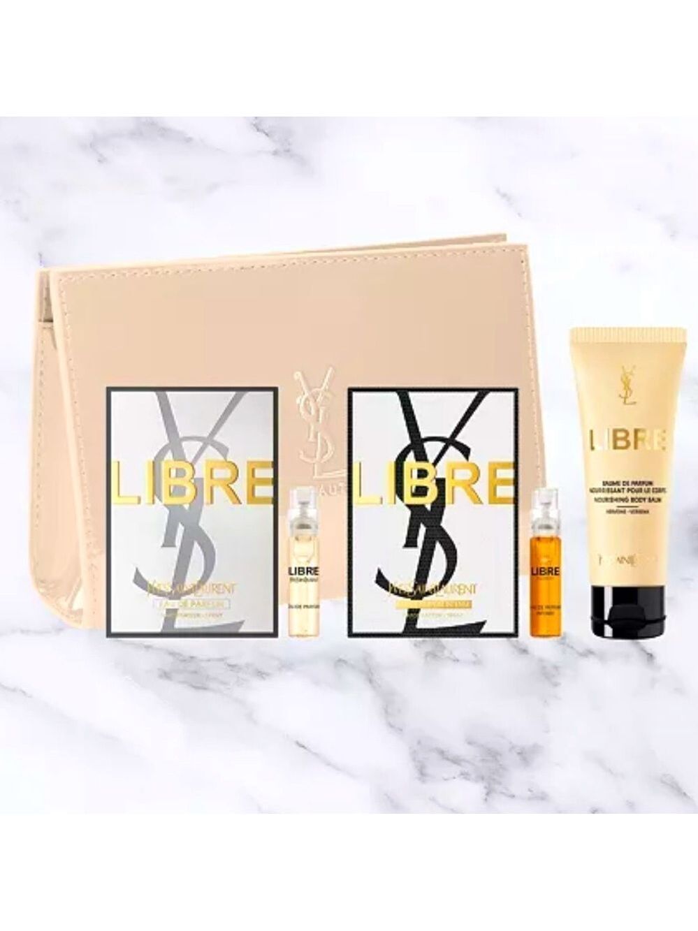 Yves Saint Laurent Beauty Libre 4 pc Travel Gift Set Cream Faux Leather Pouch